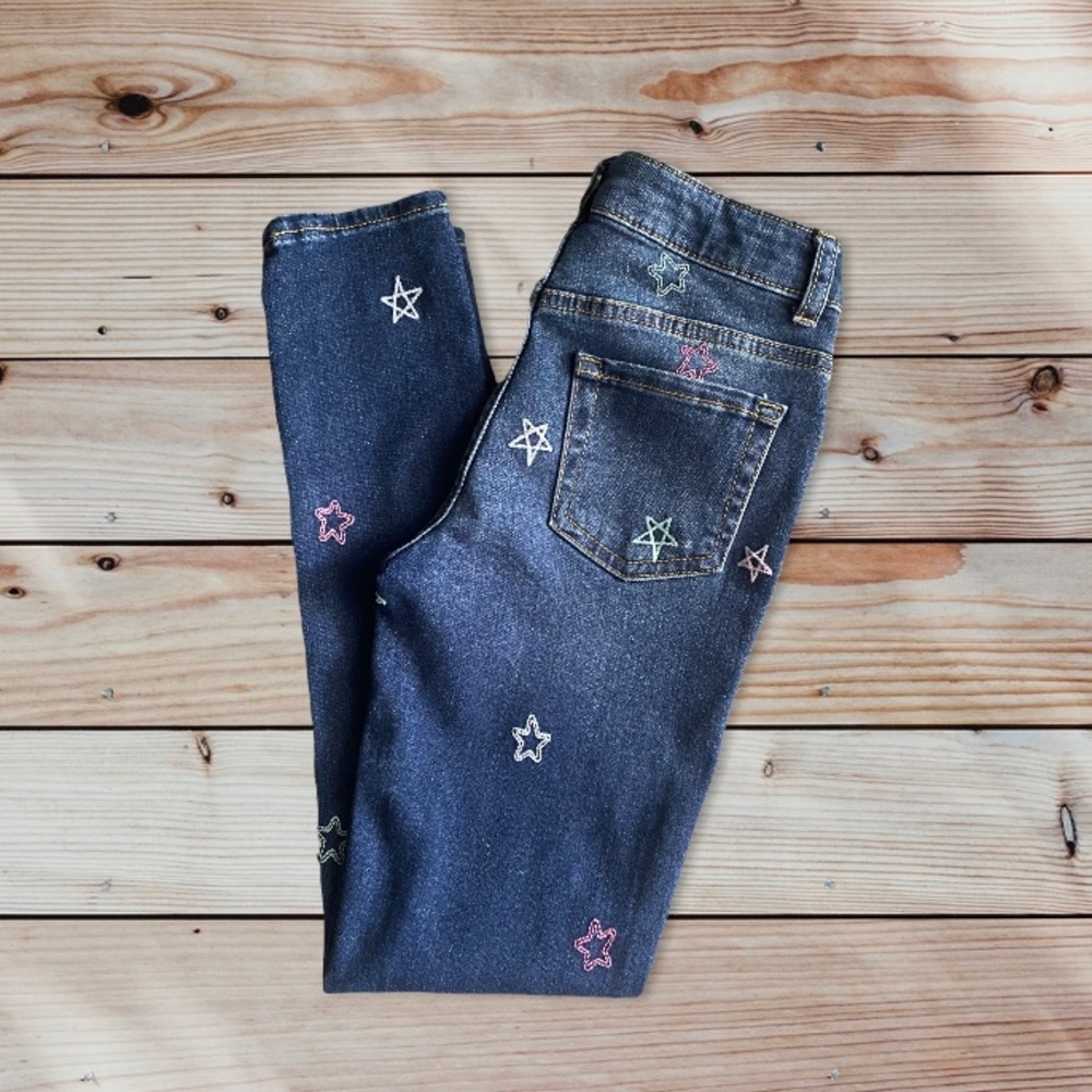 Cat & Jack Girl’s Star Mid-Rise Embroidered Medium Wash Skinny Jeans Size:10